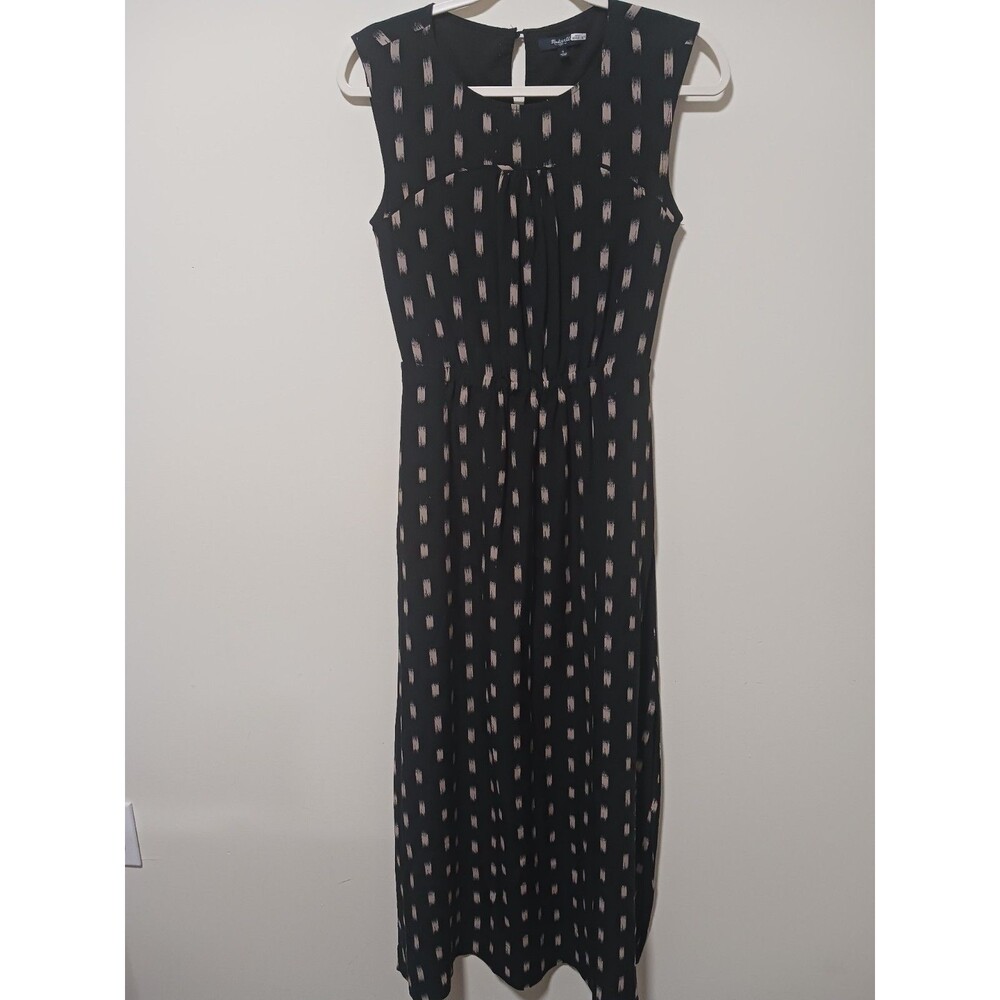 Madewell Silk Maxi Dress Womens 2 Black Cream Sleeveless Side‎ Slit Boho